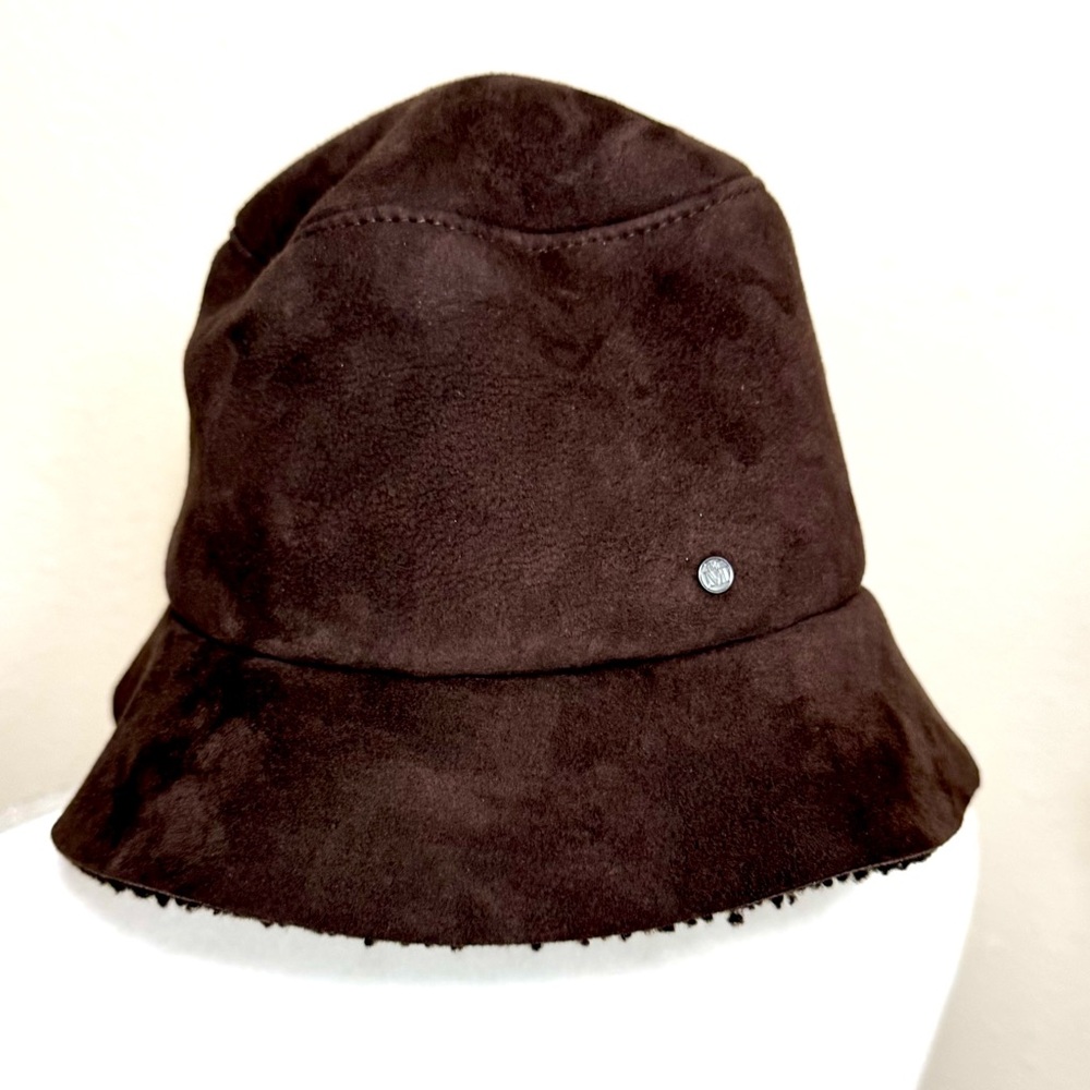 Brown Suede Bucket Hat Maison Michel Fredo sheepskin bucket